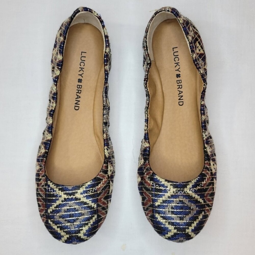 Lucky Brand: Women's 6.5 Blue South West Print Classic Ballet Flat